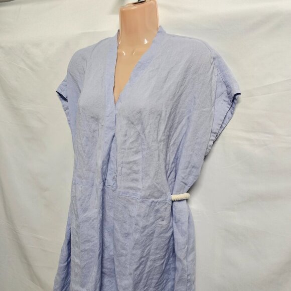 Vakko Mare Turkish Caftan Dress Women Size S Blue Linen - Picture 9 of 14